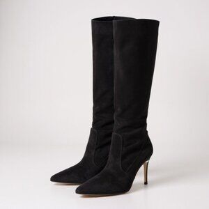 L'Agence Knee High Leather Suede Boots Lena II Black Size 7 NWT